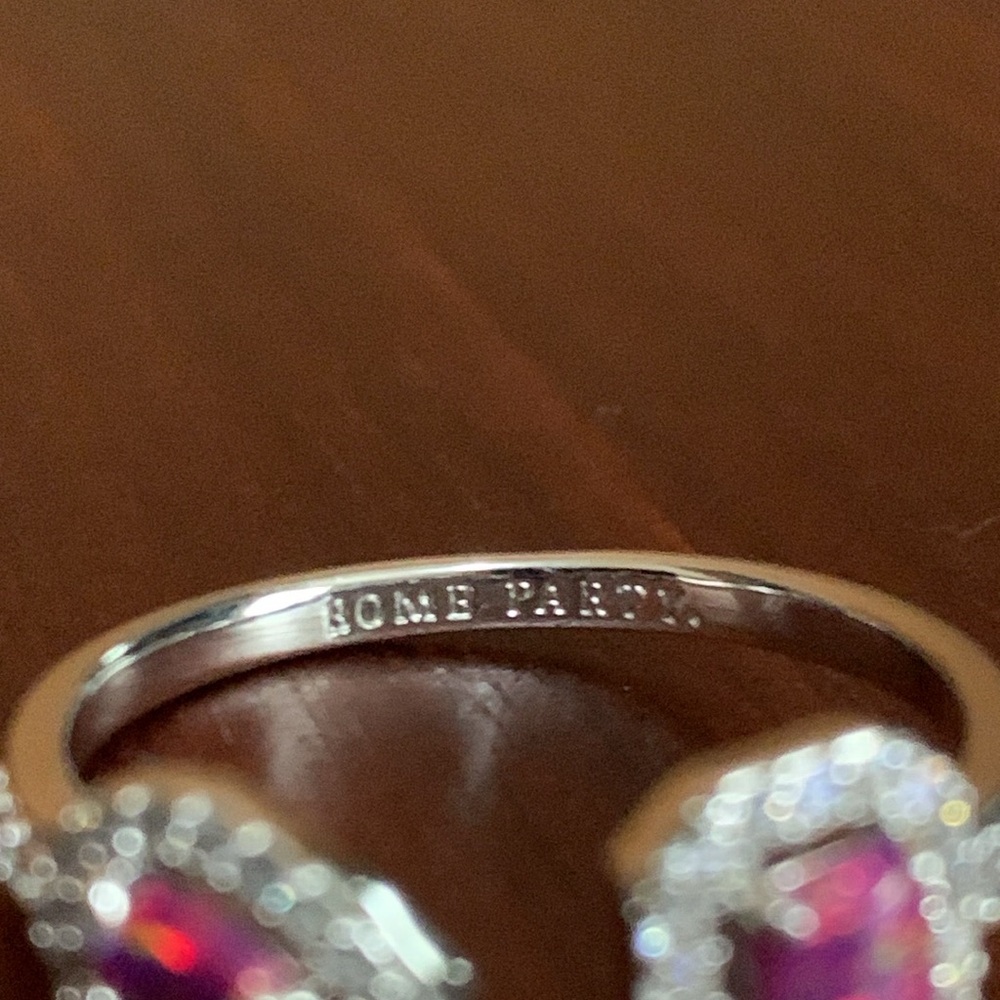 Bomb Party silver tone red/purple stone adjustable ring - Picture 5 of 6
